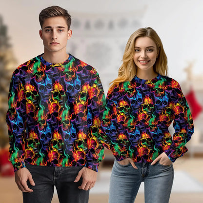 Flame Skull Sweatshirt – Colorful Graphic 3D All Over Print Design