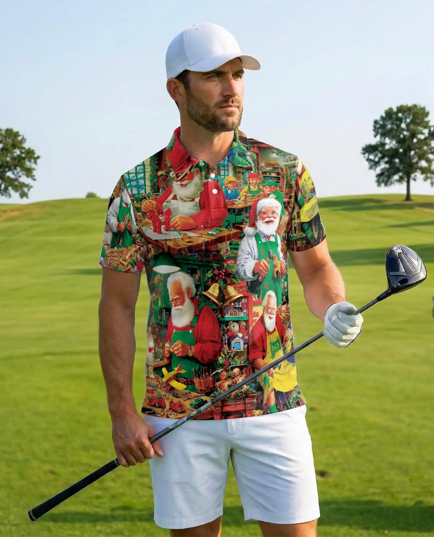 Santa Workshop 3D Polo Shirt for Men | Azhawaiian