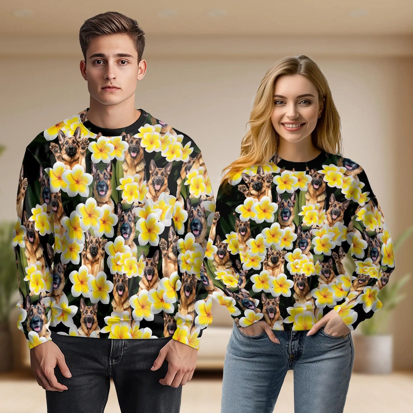 Plumeria German Shepherd Sweatshirt – Tropical 3D All Over Print Design