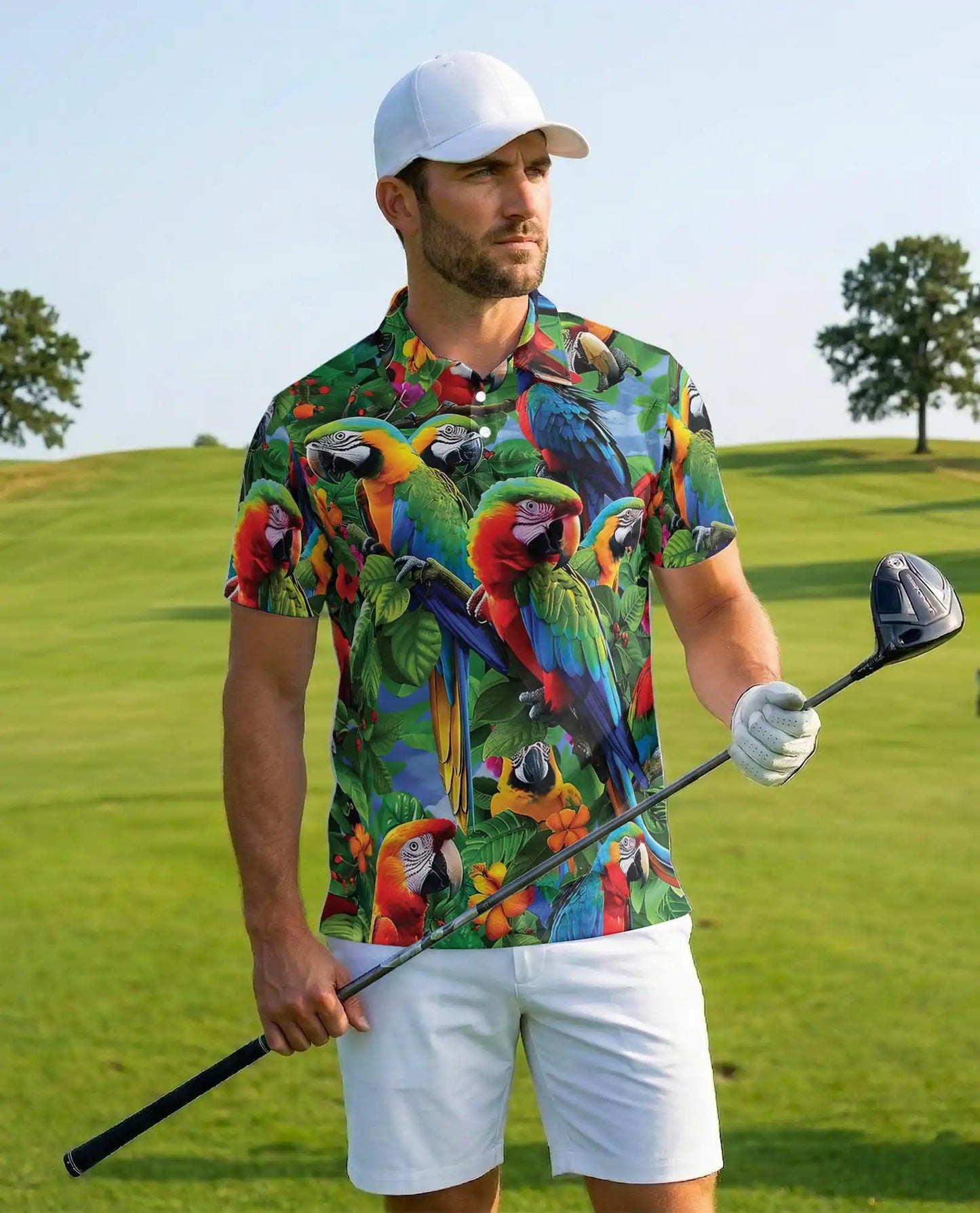 Tropical Parrot Polo Shirt for Men, Island Vacation Style | Azhawaiian