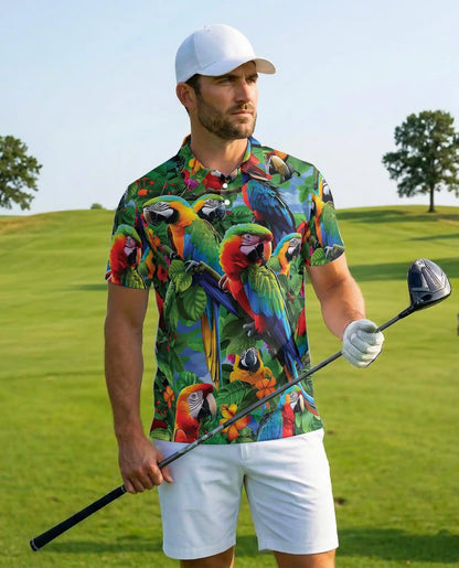 Tropical Parrot Polo Shirt for Men, Island Vacation Style | Azhawaiian