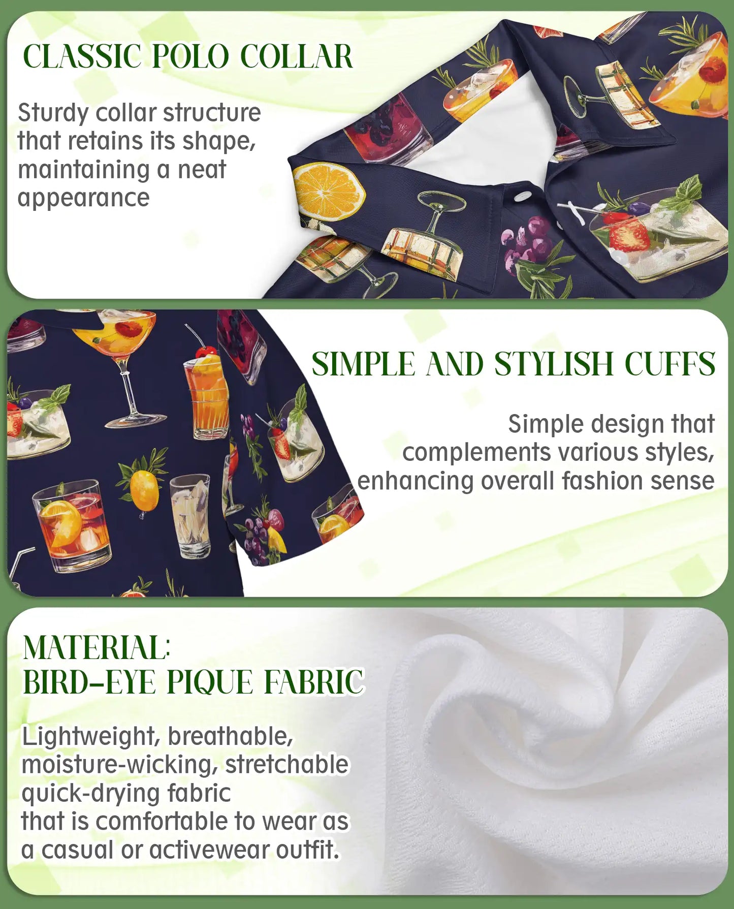 Cocktail Print Polo Shirt, Summer Drink Party Style | Azhawaiian