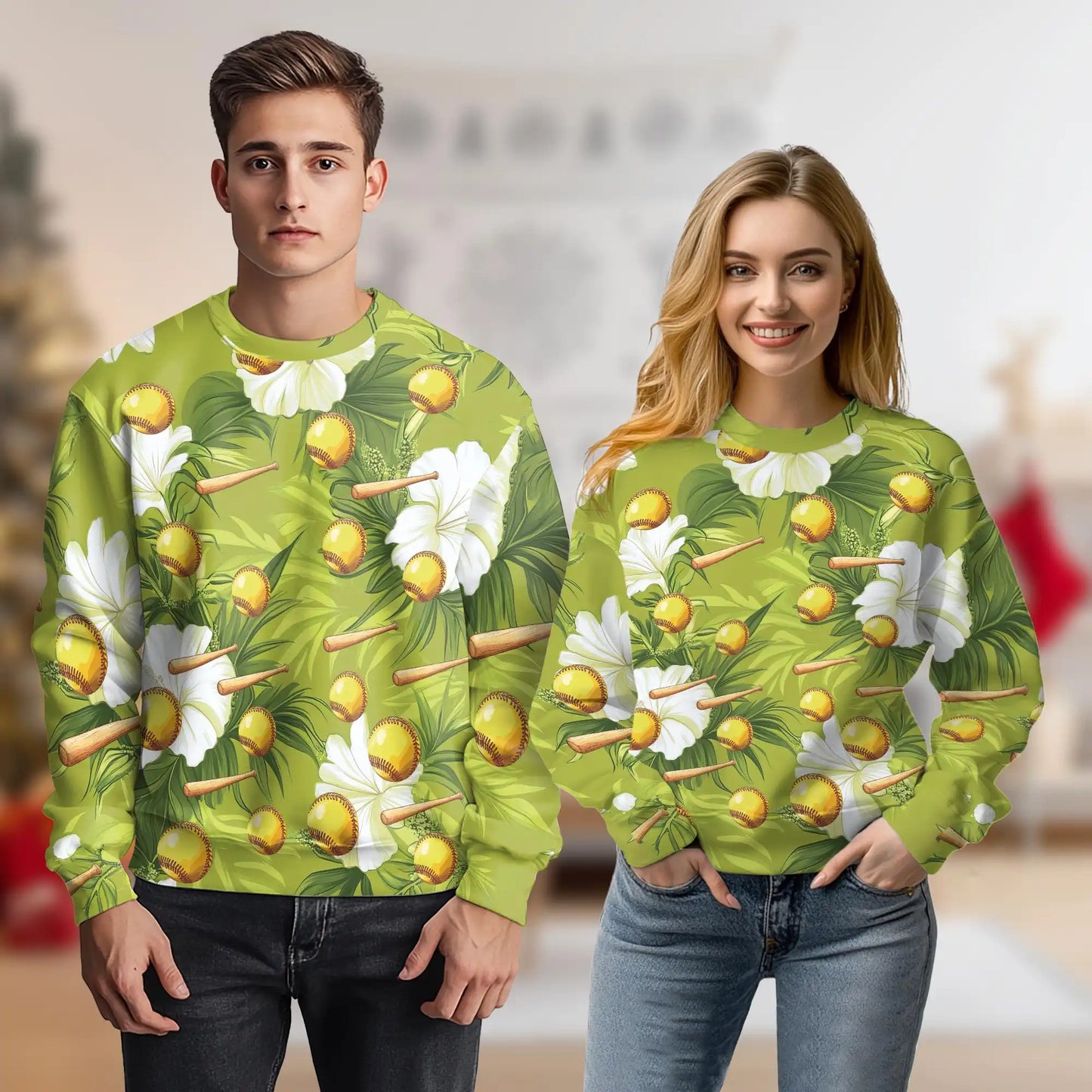 Green Softball Baseball Sweatshirt – Tropical 3D All Over Print Design