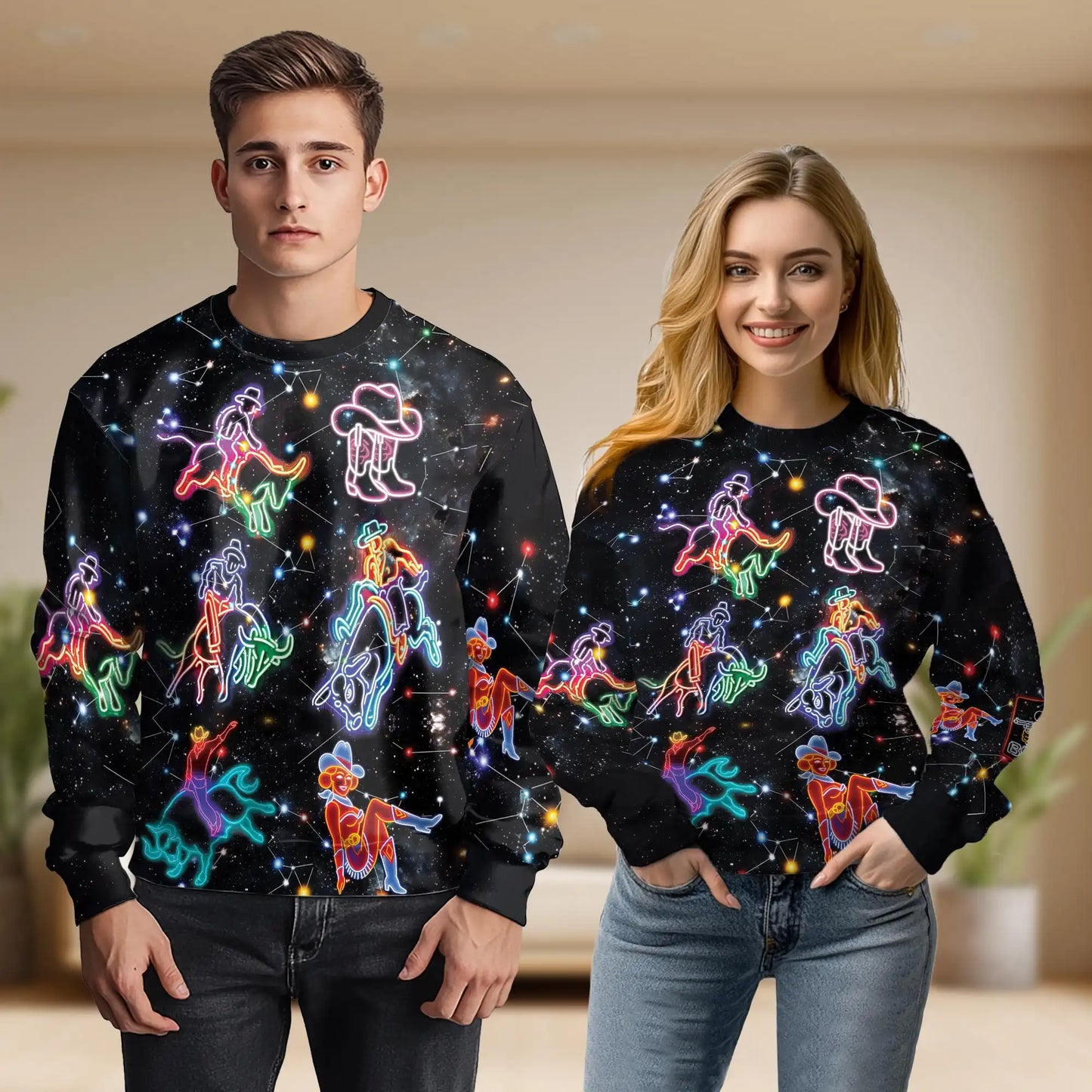 Riding Cow Neon Love Sweatshirt – Colorful Graphic 3D All Over Print Design