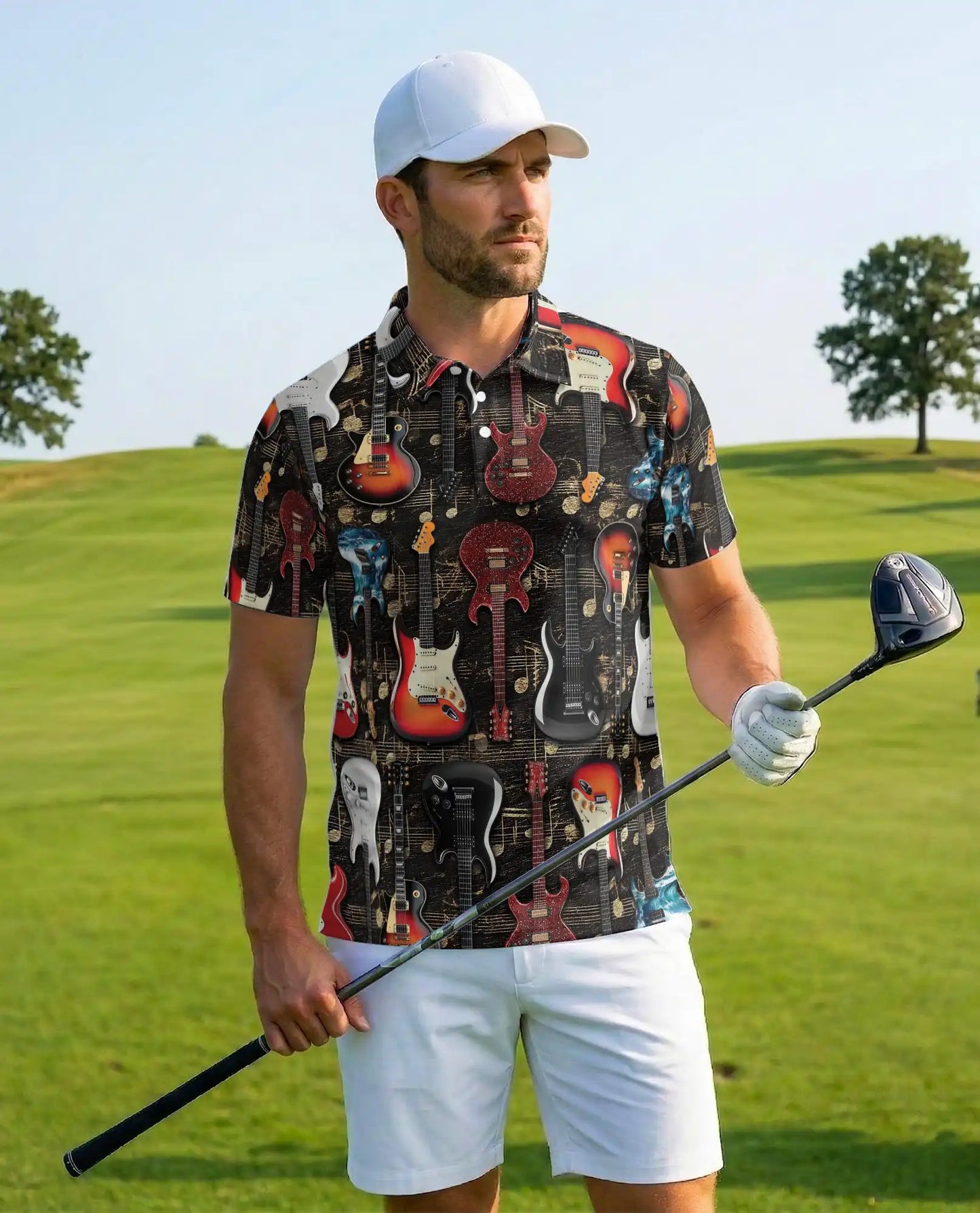 Electric Guitar Polo Shirt - Rock Musician Guitar Player Design | Azhawaiian