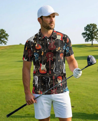 Electric Guitar Polo Shirt - Rock Musician Guitar Player Design | Azhawaiian