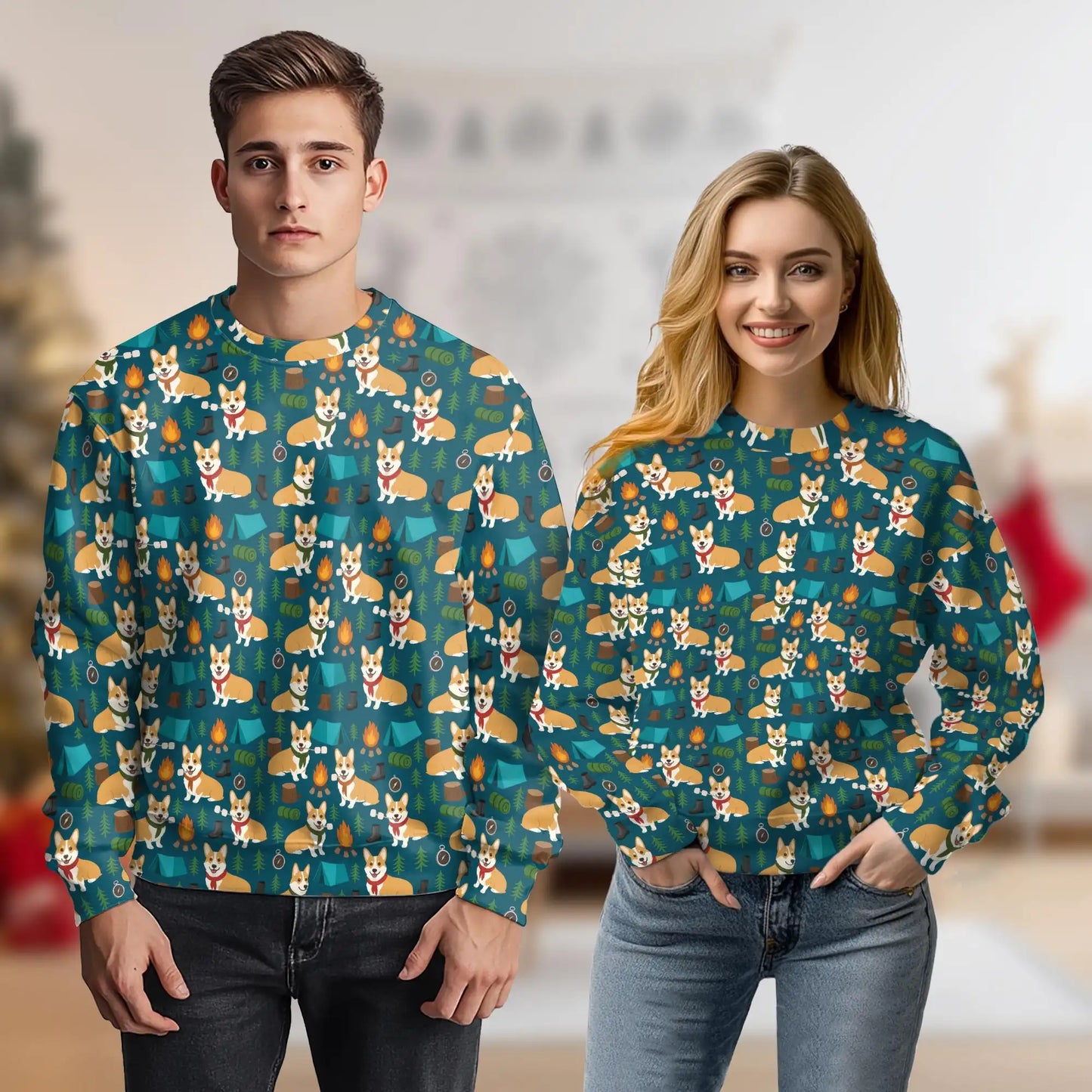 Corgi Camping Sweatshirt – Colorful Graphic 3D All Over Print Design