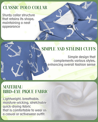 Nautical Anchor Polo Shirt, Coastal Ocean Print | Azhawaiian