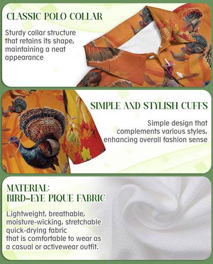 Thanksgiving Turkey Hawaiian Polo Shirt for Men | Azhawaiian