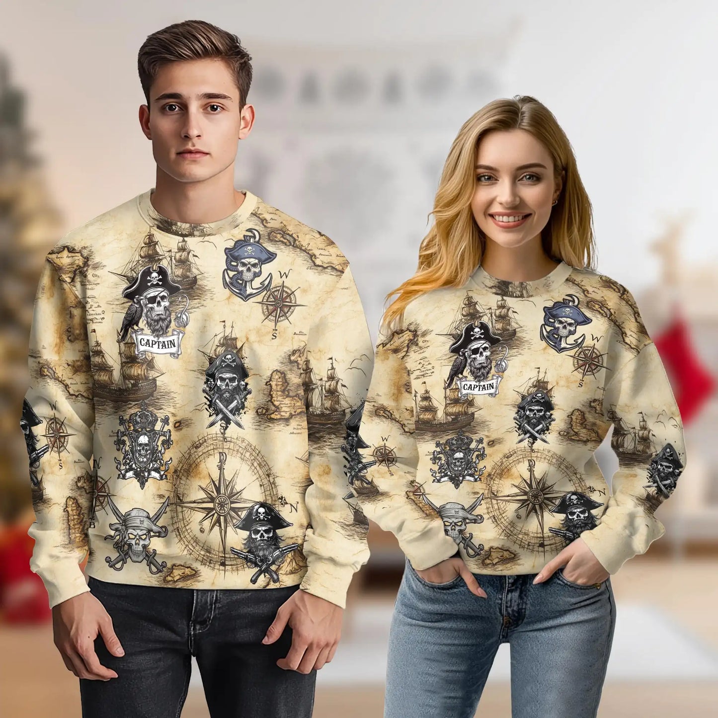 Vintage Pirate Skull Sweatshirt – Vintage 3D All Over Print Design