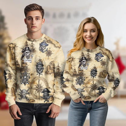 Vintage Pirate Skull Sweatshirt – Vintage 3D All Over Print Design