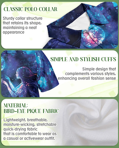 Galaxy Mermaid Polo Shirt, Cosmic Ocean Style | Azhawaiian