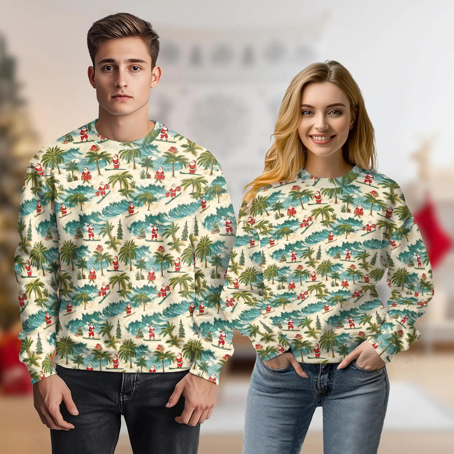 Mele Kalikimaka Santa Pattern Sweatshirt – Tropical Christmas 3D All Over Print Design