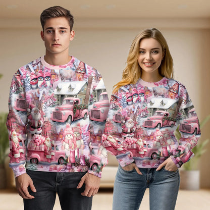 Pink Car Santa Christmas Sweatshirt – Christmas 3D All Over Print Design