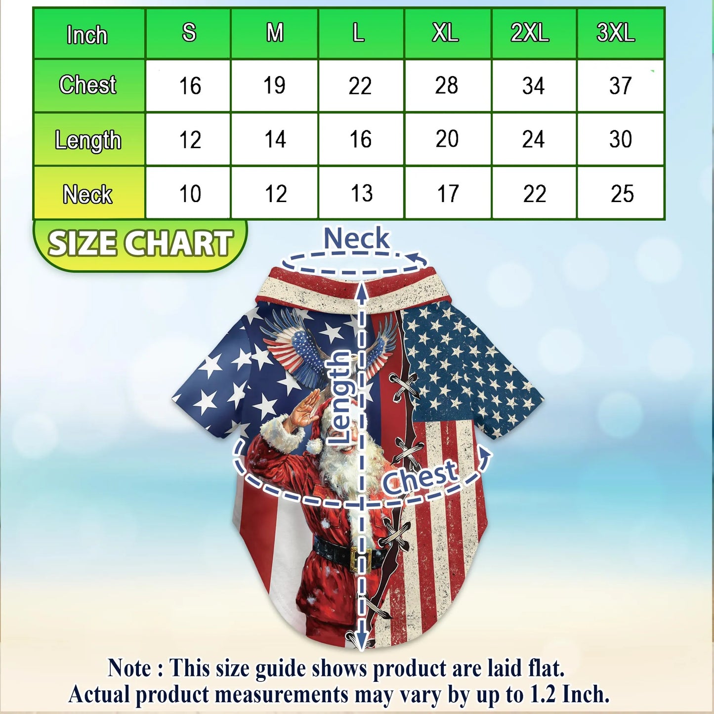 Patriotic American Christmas Santa Print Matching Dog Owner Hawaiian Shirts, Funny Pet Aloha Shirt for Beach Vacation - Azhawaiian