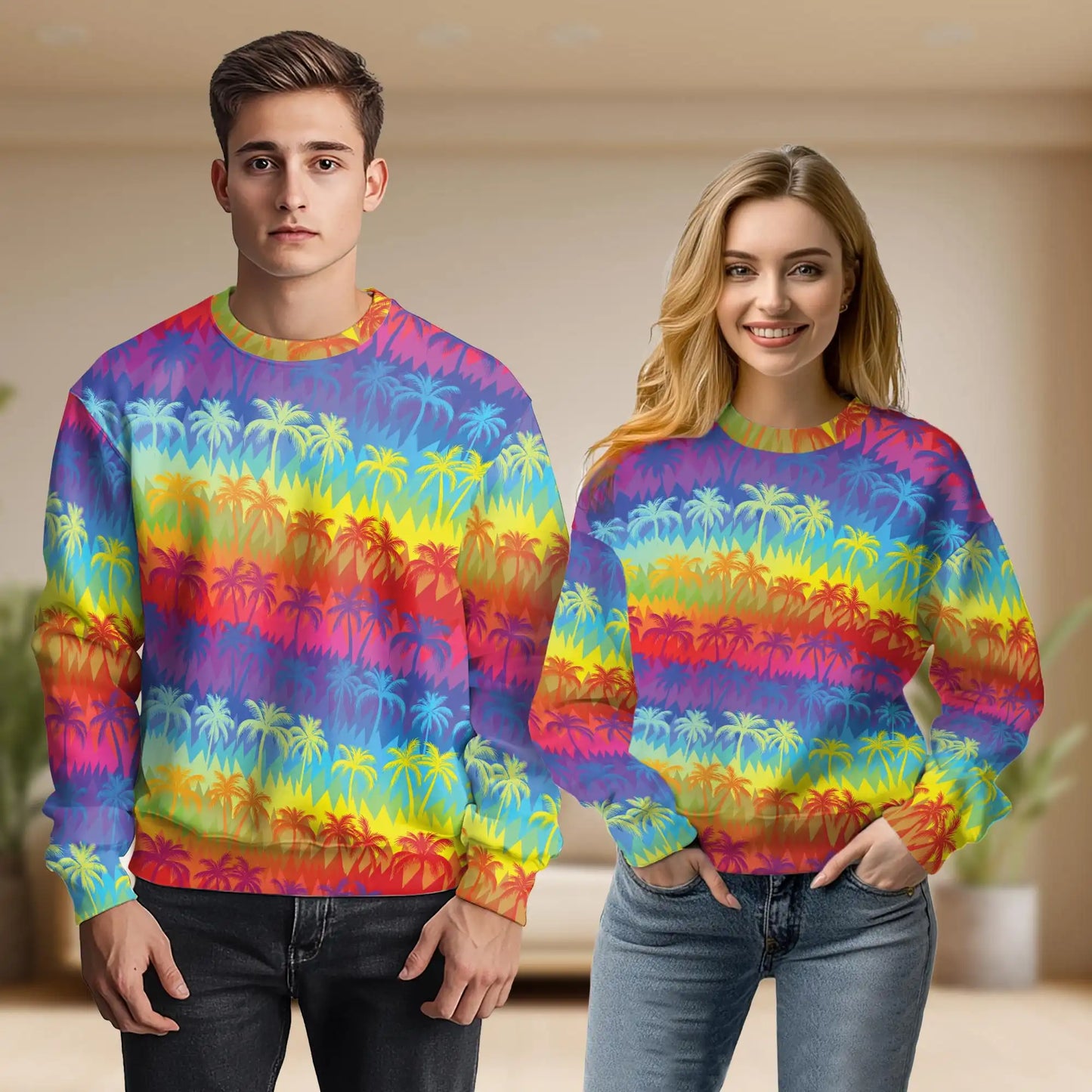 Rainbow Palm Tree Pattern Sweatshirt – Tropical 3D All Over Print Design