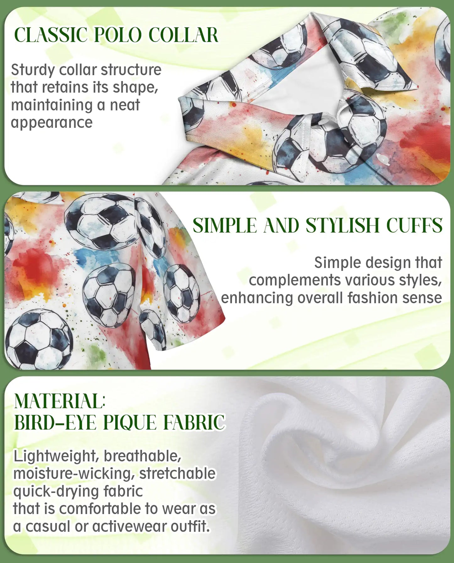 Watercolor Soccer Ball Polo Shirt -Colorful Sports Print | Azhawaiian