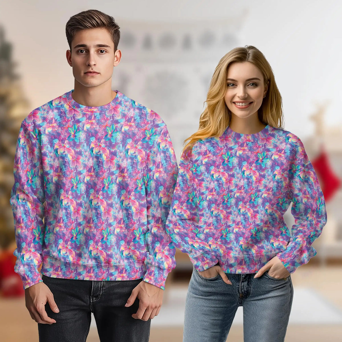 Neon Flower Sweatshirt – Colorful Graphic 3D All Over Print Design