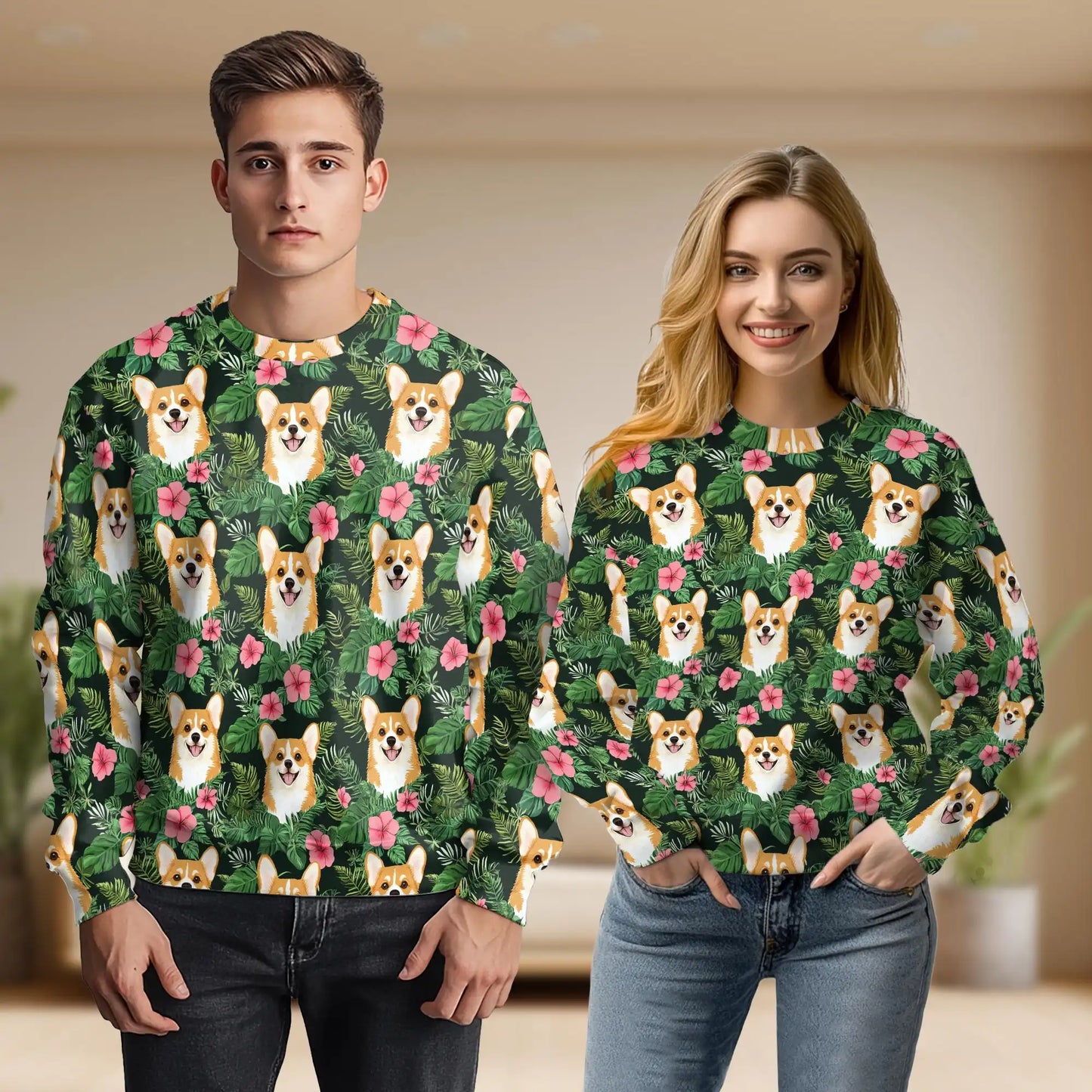 Beach Corgi Sweatshirt – Tropical 3D All Over Print Design