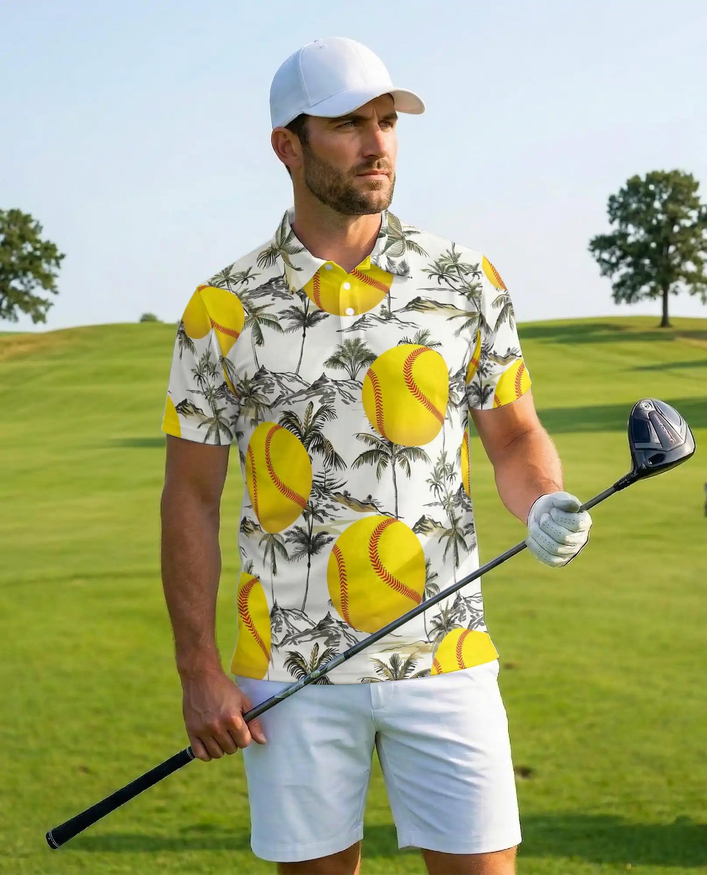 Softball Polo Shirt for Men-Tropical Palm Tree Summer Shirt | Azhawaiian