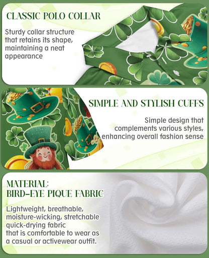 St. Patrick's Day Polo Shirt, Lucky Leprechaun Print | Azhawaiian