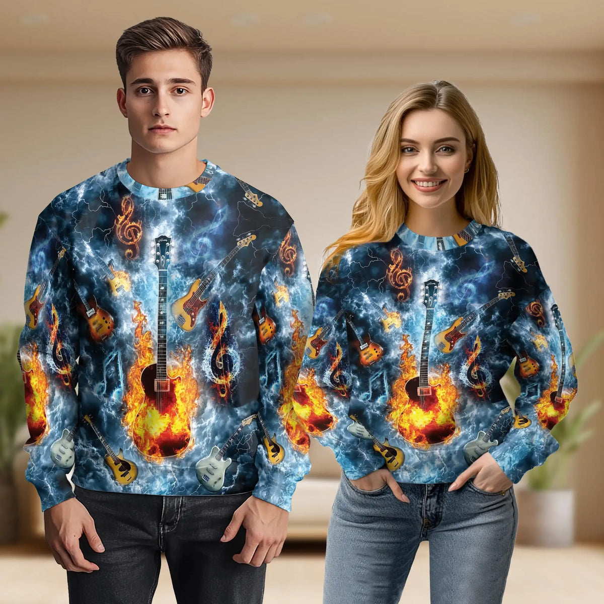 Guitar Flame Sweatshirt – Colorful Graphic 3D All Over Print Design
