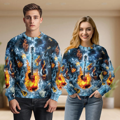 Guitar Flame Sweatshirt – Colorful Graphic 3D All Over Print Design