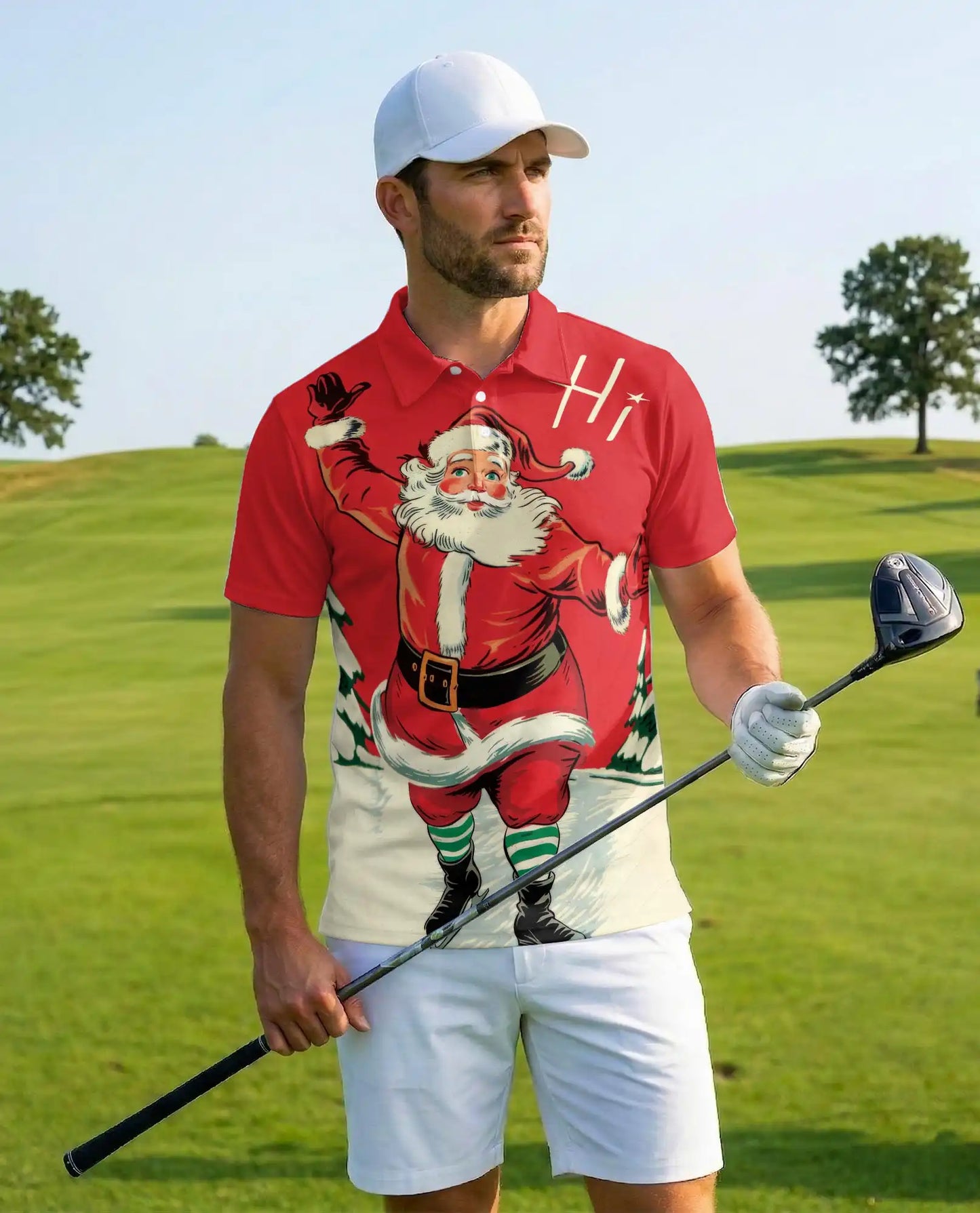 Santa Polo Shirt for Men, Christmas Holiday Festive Tee | Azhawaiian
