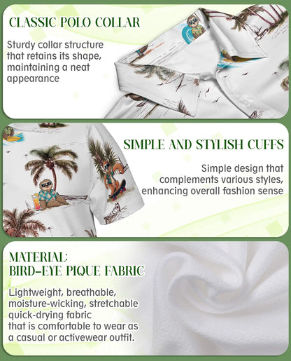 Sloth Tropical Polo Shirt, Beach Vacation Print | Azhawaiian