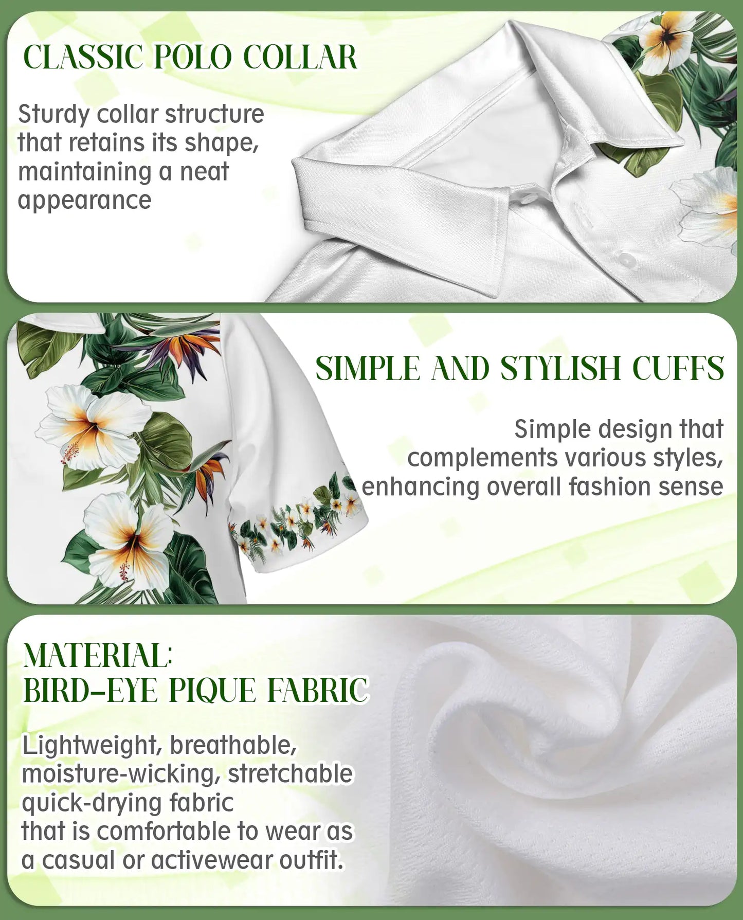 White Tropical Hibiscus 3D Polo Shirt for Men, Elegant Hawaiian Floral Style | Azhawaiian