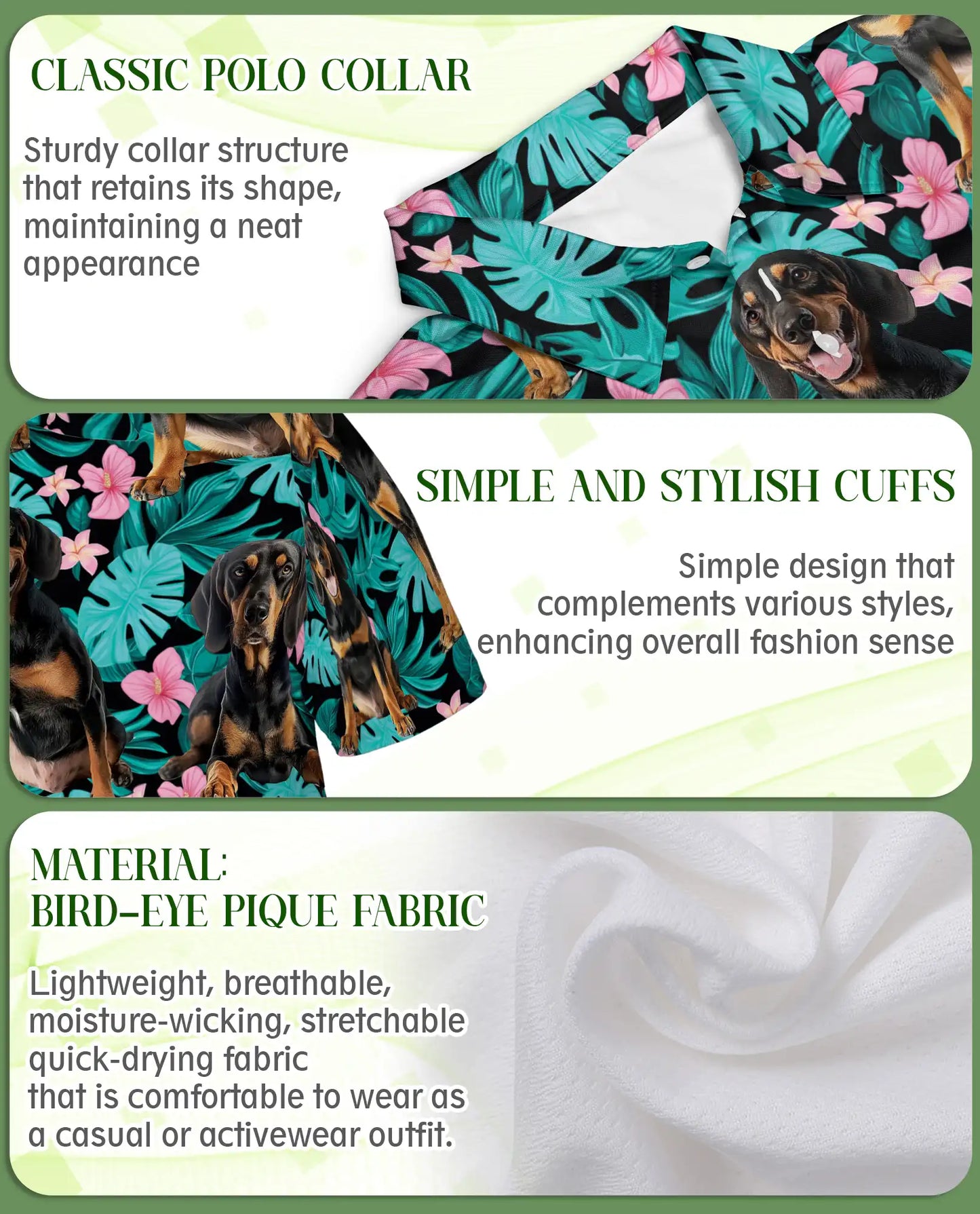 Doberman Tropical Polo Shirt, Floral Dog Print | Azhawaiian