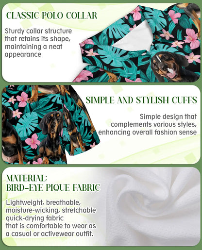 Doberman Tropical Polo Shirt, Floral Dog Print | Azhawaiian
