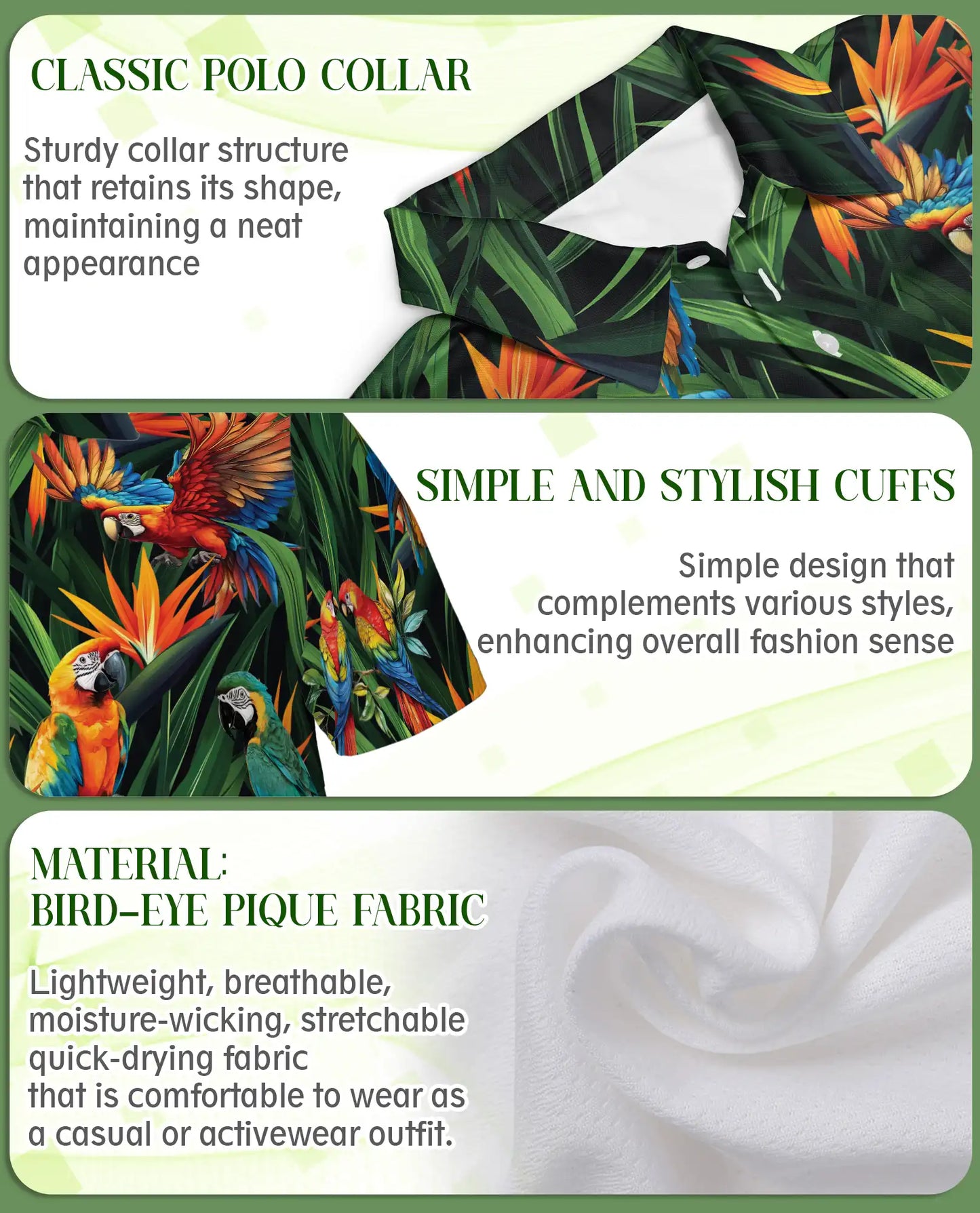 Parrot Tropical Polo Shirt, Macaw Jungle Print | Azhawaiian