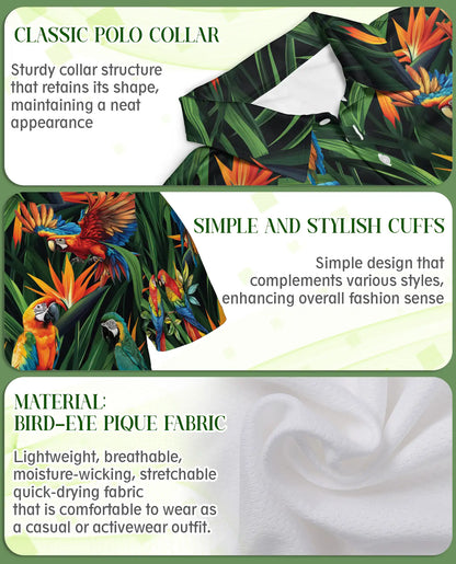 Parrot Tropical Polo Shirt, Macaw Jungle Print | Azhawaiian