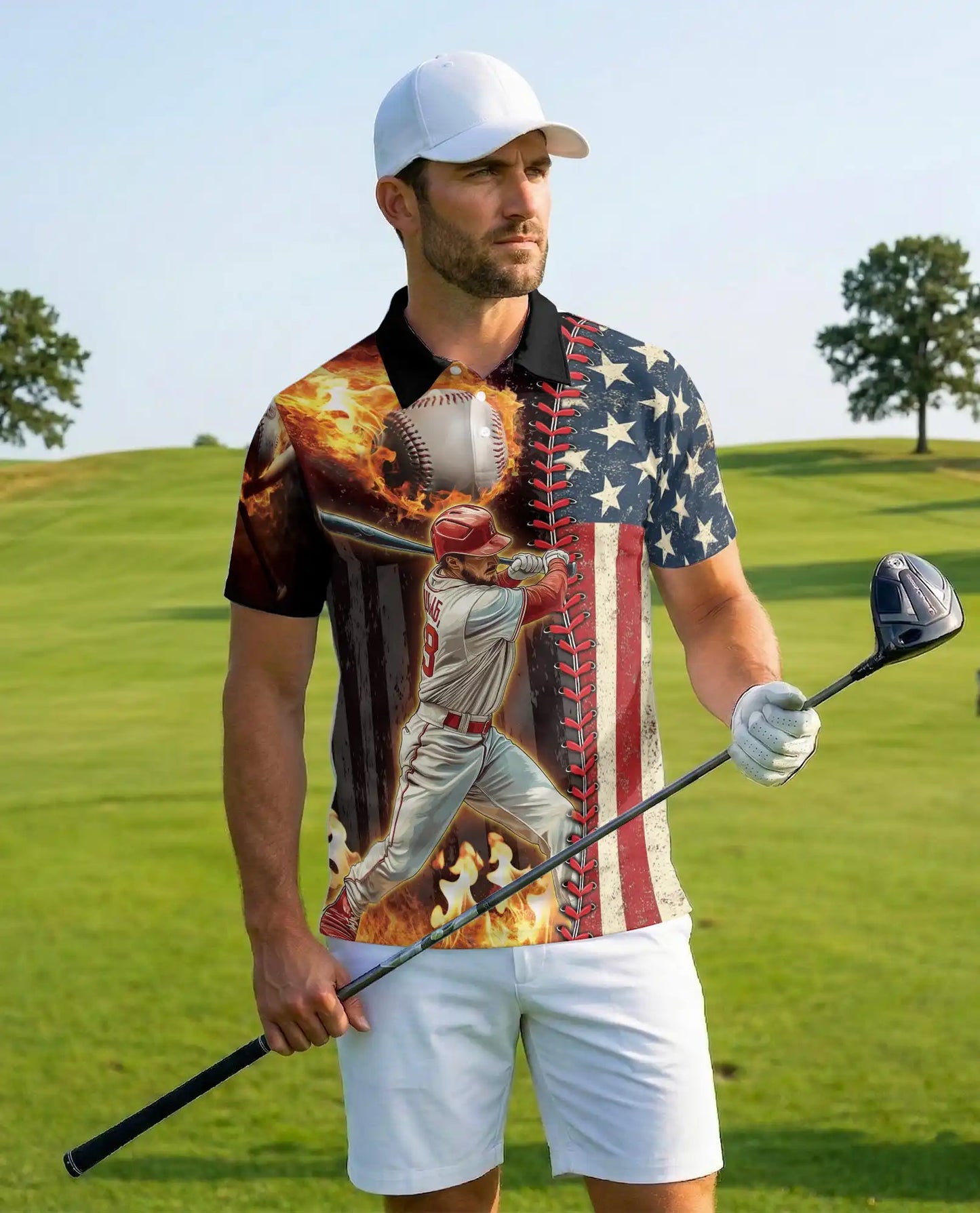 Baseball American Flag Polo Shirt - Patriotic USA Baseball Player Design | Azhawaiian