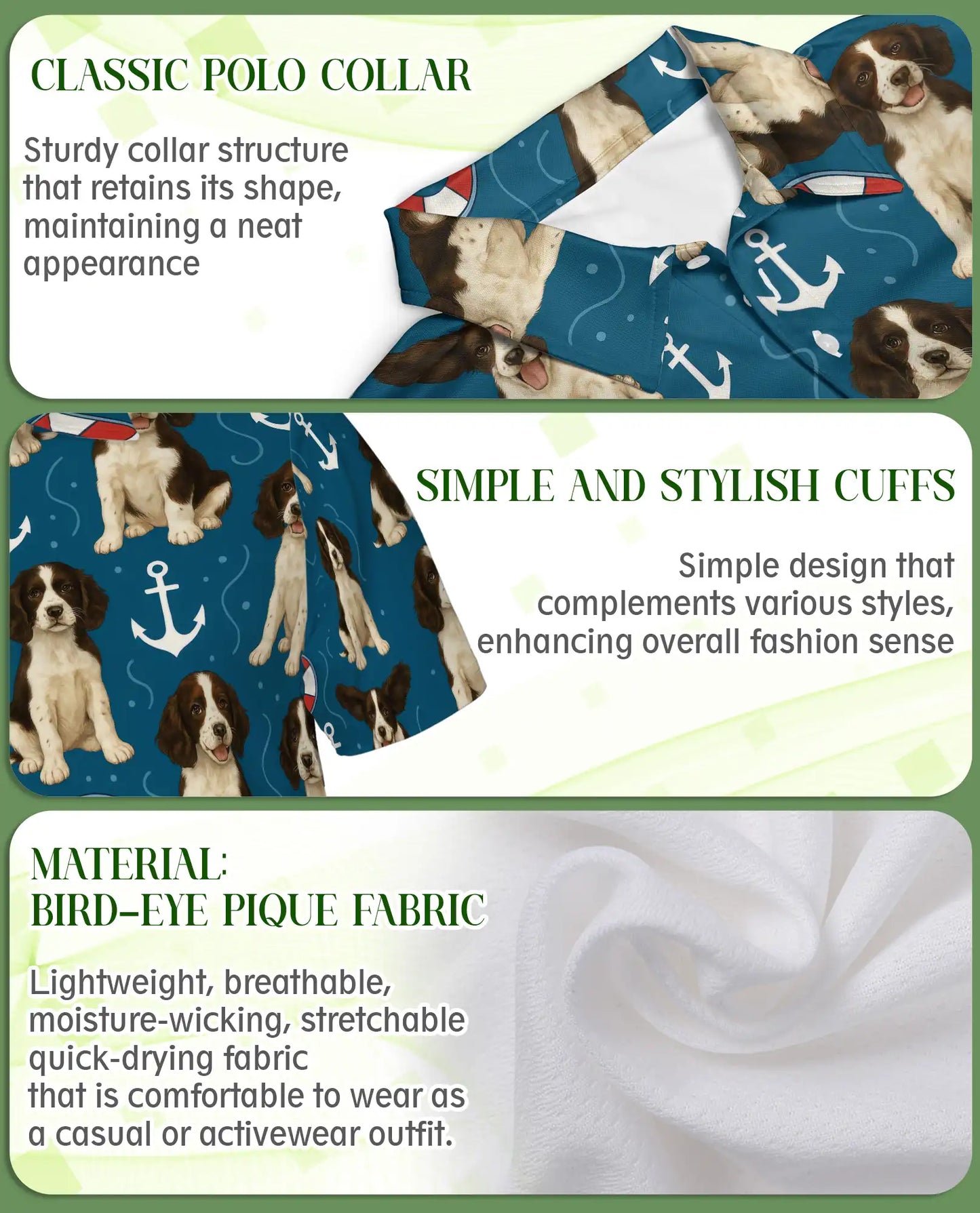 Springer Spaniel Nautical Polo Shirt, Coastal Dog Print | Azhawaiian