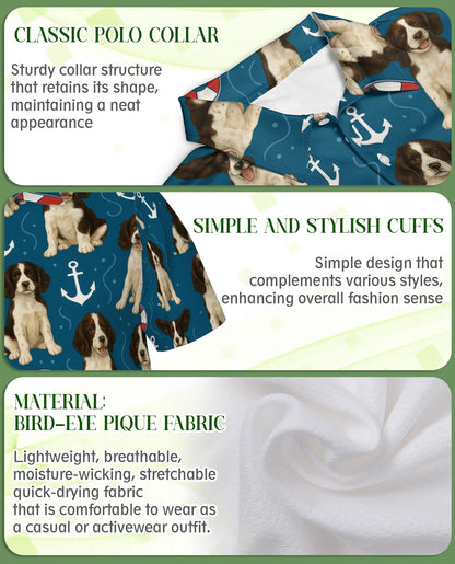 Springer Spaniel Nautical Polo Shirt, Coastal Dog Print | Azhawaiian