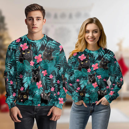 Cute Black Cat Tropical Sweatshirt – Tropical 3D All Over Print Design