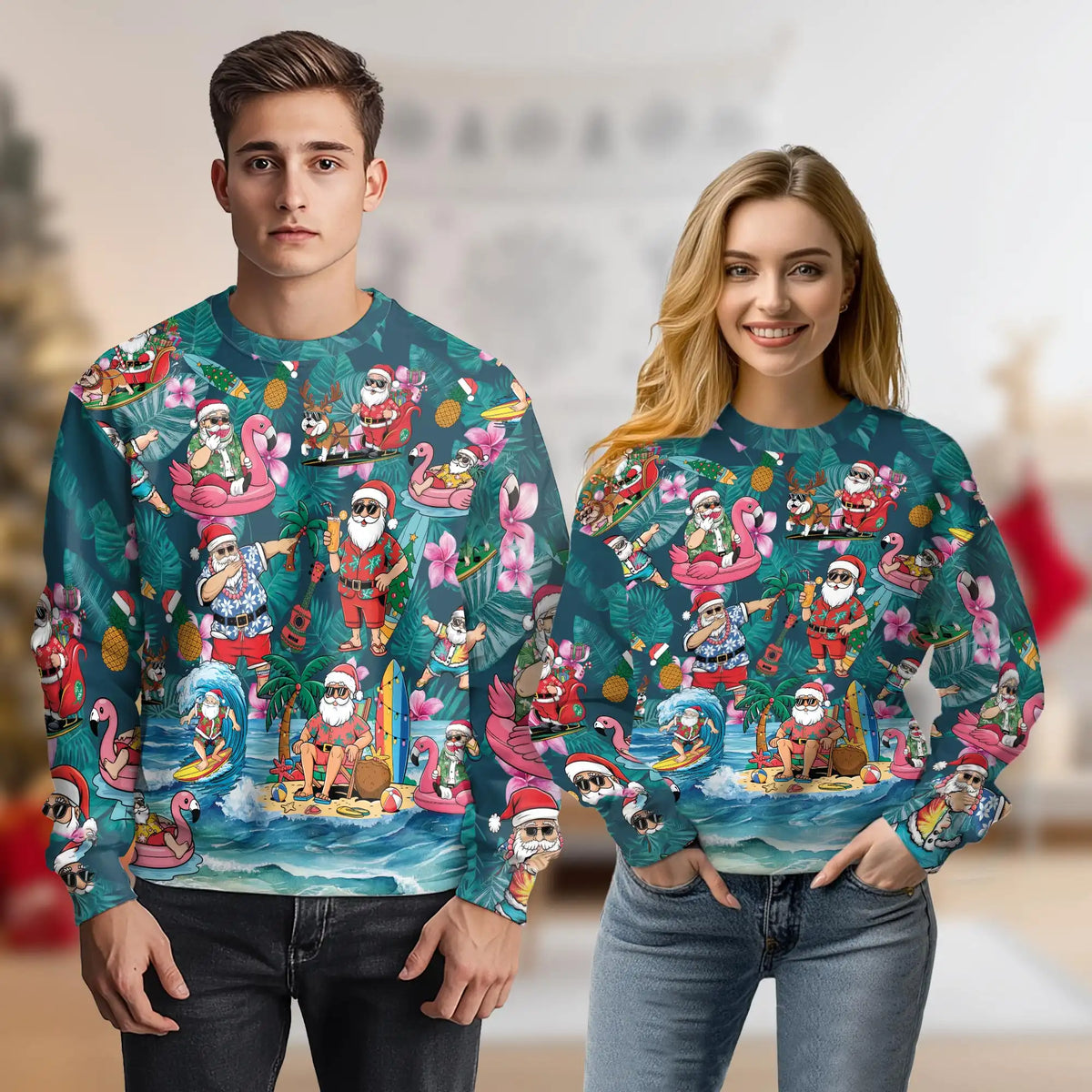 Santa Tropical Sweatshirt – Tropical Christmas 3D All Over Print Design
