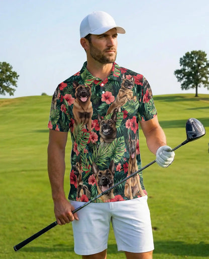 Belgian Malinois Tropical Polo Shirt - Hawaiian Dog Lover Floral Design | Azhawaiian
