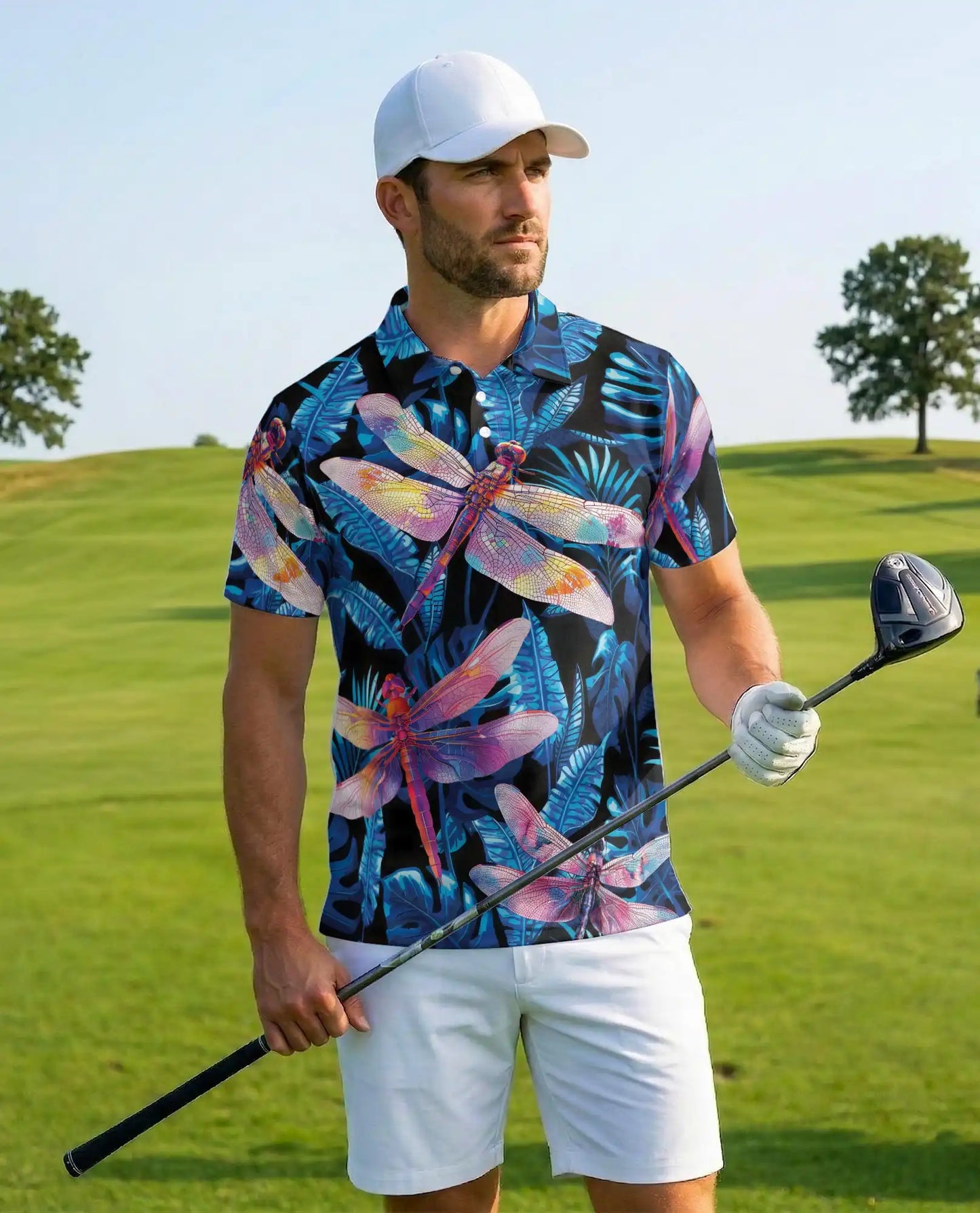 Dragonfly Tropical Polo Shirt for Men, Colorful Dragonfly Print | Azhawaiian
