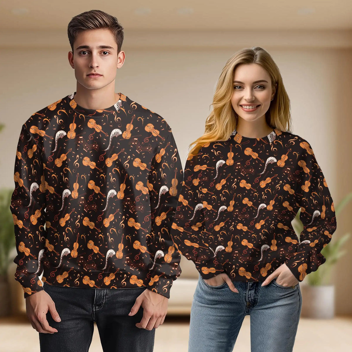 Violin Music Sweatshirt – Colorful Graphic 3D All Over Print Design
