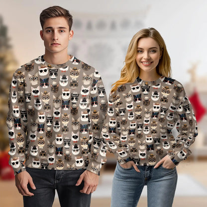 Cats Wearing Hats Pattern Sweatshirt – Colorful Graphic 3D All Over Print Design
