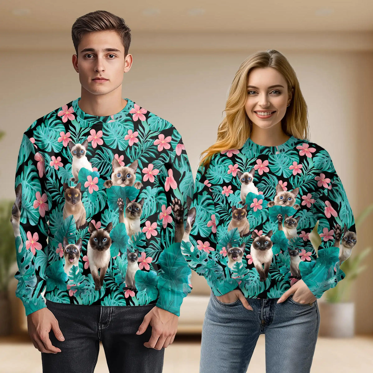 Tropical Siamese Cat Sweatshirt – Tropical 3D All Over Print Design