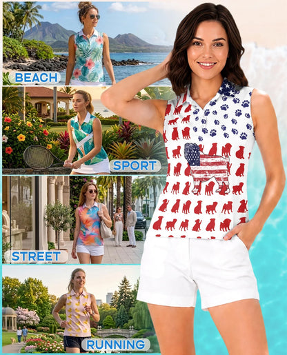 Pug Flag Sleeveless Polo Shirt for Women