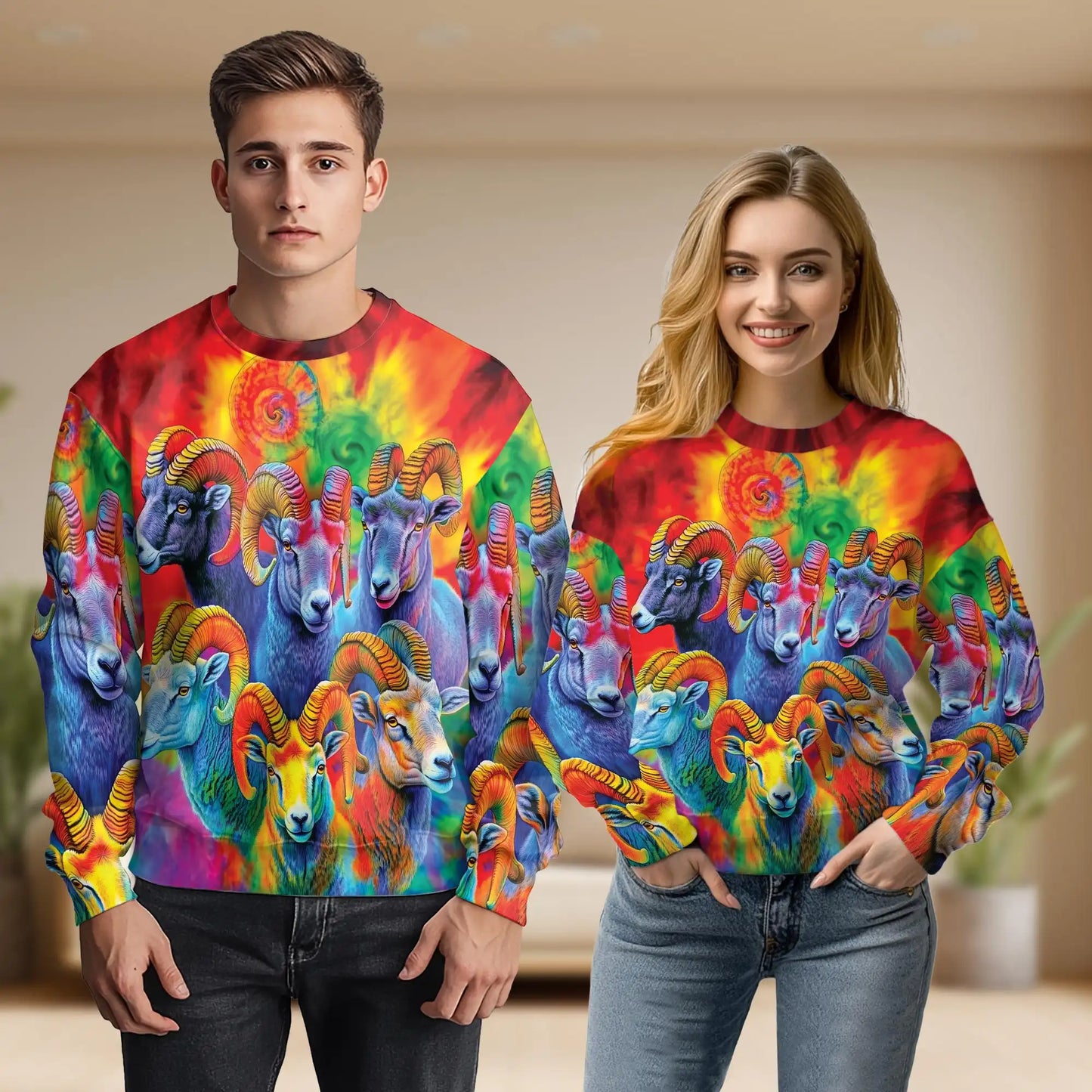 Colorful Bighorn Sheep Sweatshirt – Colorful Graphic 3D All Over Print Design