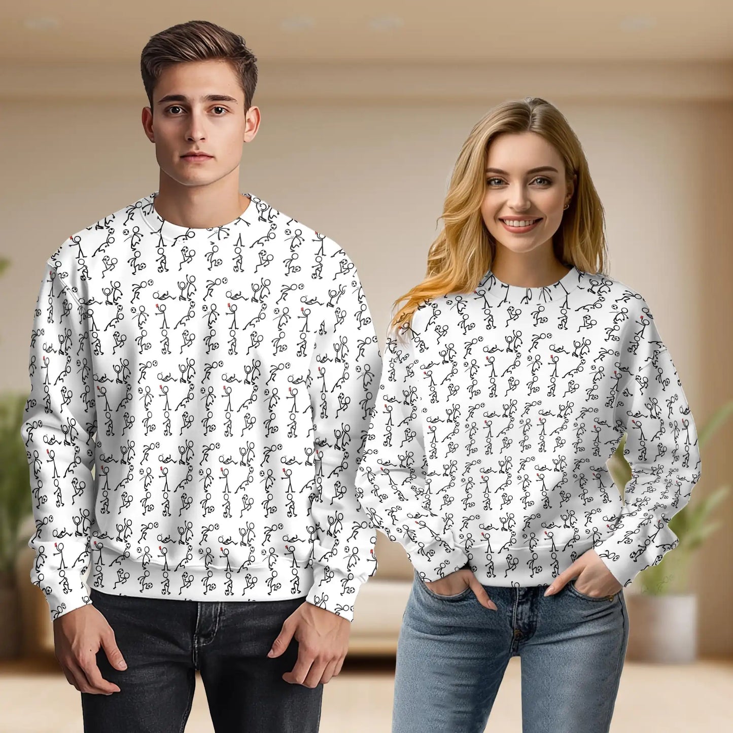 Stick Figures Playing Soccer Sweatshirt – Colorful Graphic 3D All Over Print Design