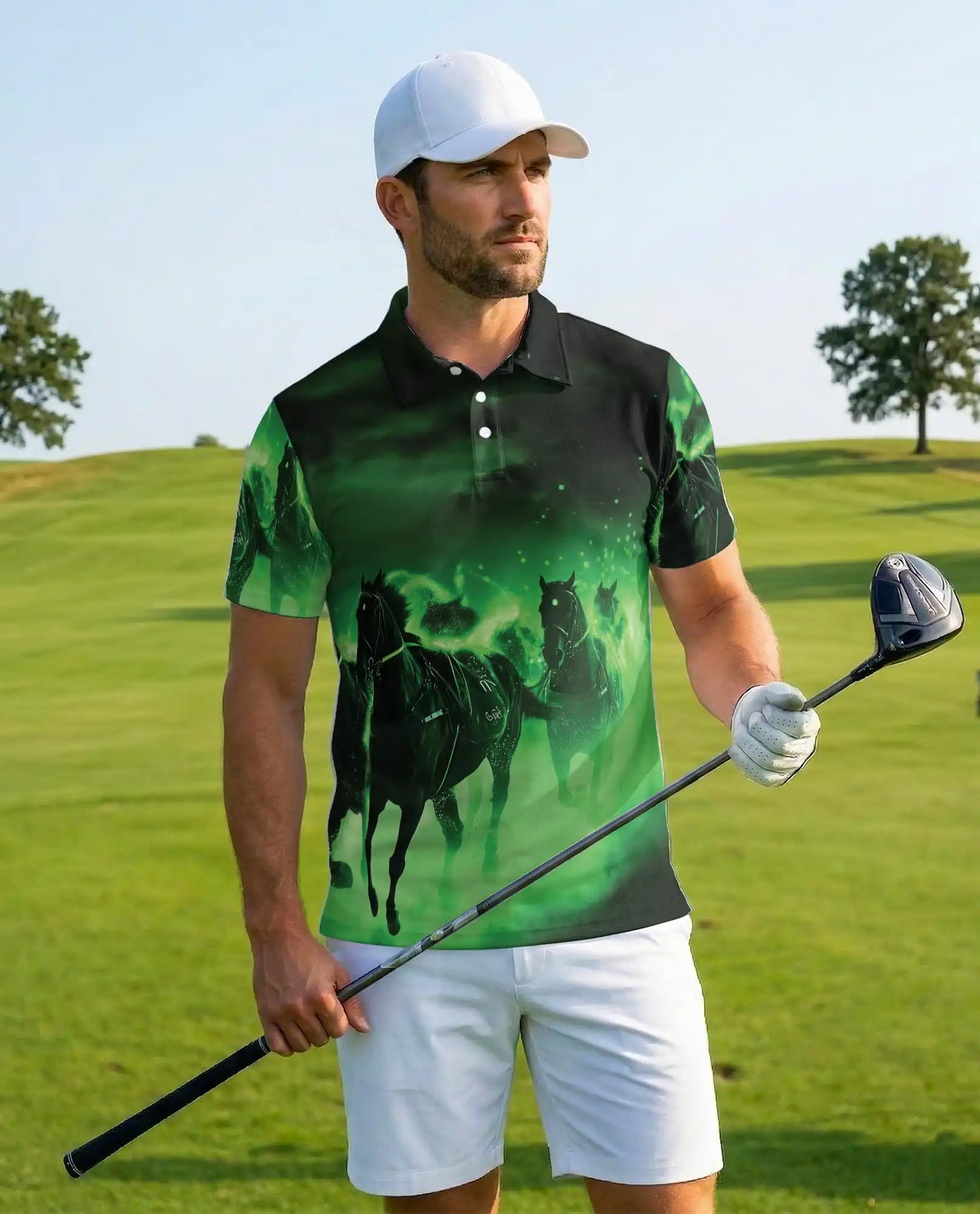 Black Horse Polo Shirt for Men, Mystic Racing Style | Azhawaiian