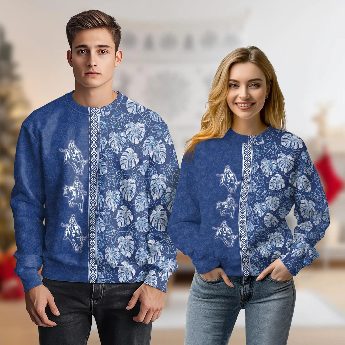 Bull Riding White Leaves Sweatshirt – Colorful Graphic 3D All Over Print Design