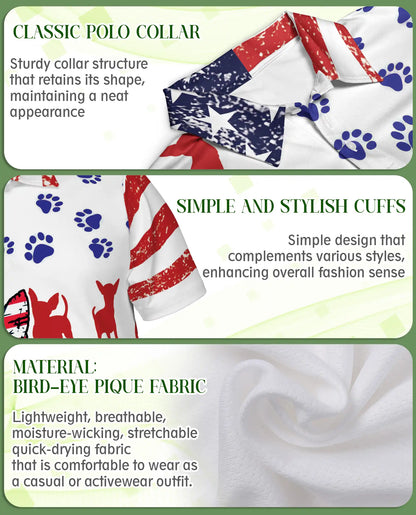 Patriotic Chihuahua Polo Shirt, American Flag Dog Print | Azhawaiian